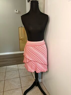 Vintage cotton Athleta red/pink/grey striped asymmetrical skirt